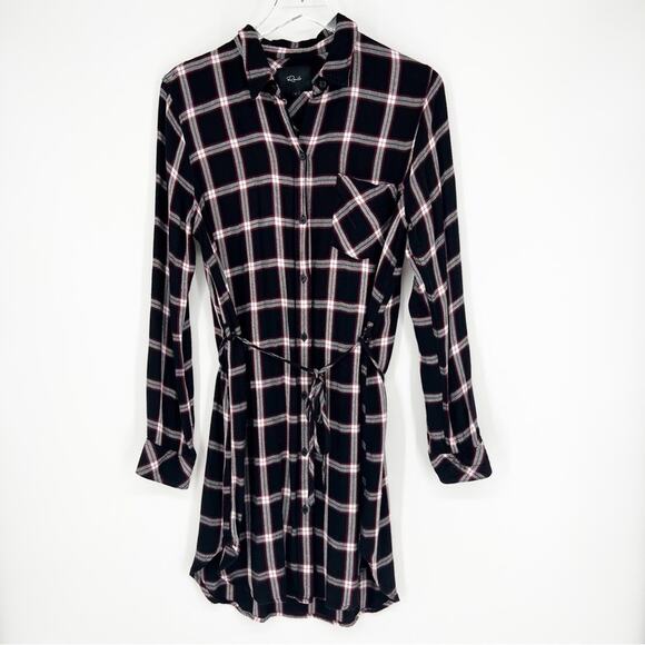 Rails Blair Plaid Button Down Belted Mini Dress L Midnight Plum - Picture 1 of 5